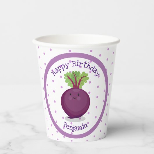 Toevallige illustratie van de paarse bietenteelt papieren bekers (Voorkant)