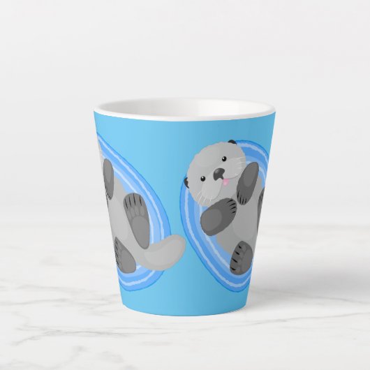Toevallige zee otter cartoon illustratie latte mok (Voorkant)