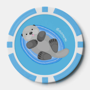 Toevallige zee otter cartoon illustratie poker chips