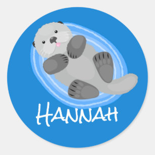 Toevallige zee otter cartoon illustratie ronde sticker