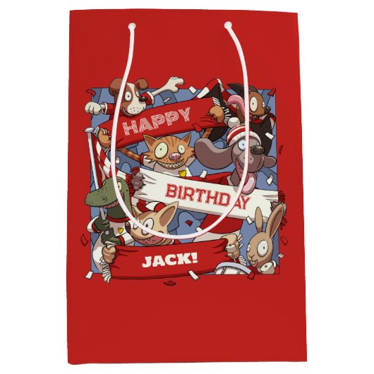 Toevoegen Jouw naam Happy Birthday Animal Fans Car Medium Cadeauzakje (Voorkant)