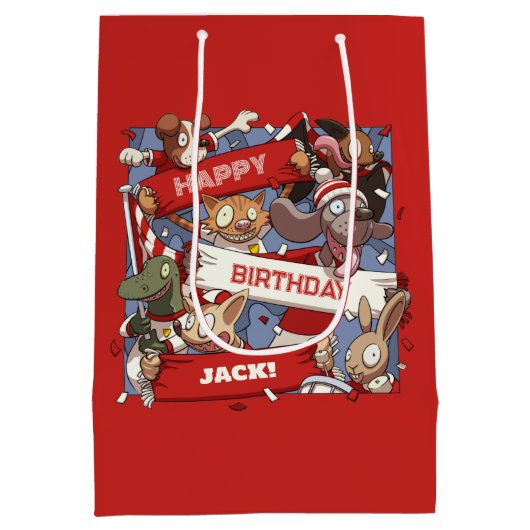 Toevoegen Jouw naam Happy Birthday Animal Fans Car Medium Cadeauzakje (Achterkant)