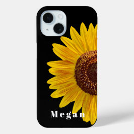 Toevoegen Jouw naam Zwart Fun Zonnebloem iPhone 15 Case
