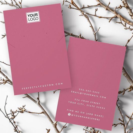 Toevoegen logo roos mauve ketting oorbel display k visitekaartje