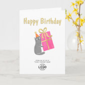 Toevoegen Logo Schattigee Cat Big Pink Gift Busine Kaart (Gele Bloem)