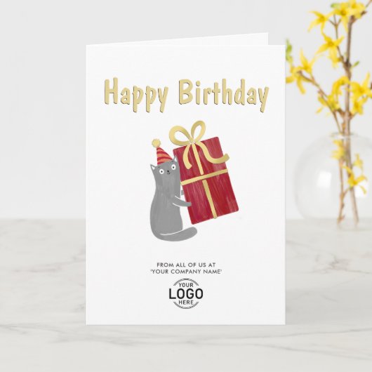 Toevoegen Logo Schattigee Cat Bourgondië Gift Busi Kaart (Gele Bloem)