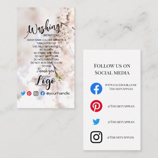 TOEVOEGEN LOGO wasinstructies KARTONNEN KARTONNEN  Visitekaartje (Voorkant / Achterkant)