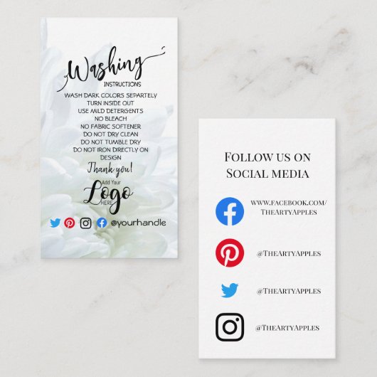 TOEVOEGEN LOGO wasinstructies ZORG KARTbloem Visitekaartje (Voorkant / Achterkant)