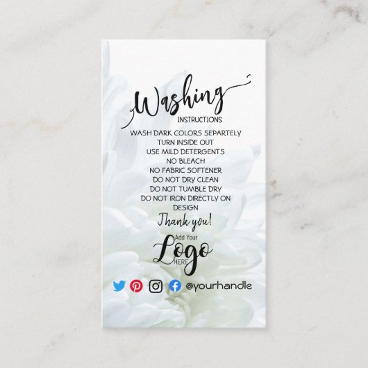 TOEVOEGEN LOGO wasinstructies ZORG KARTbloem Visitekaartje (Voorkant)