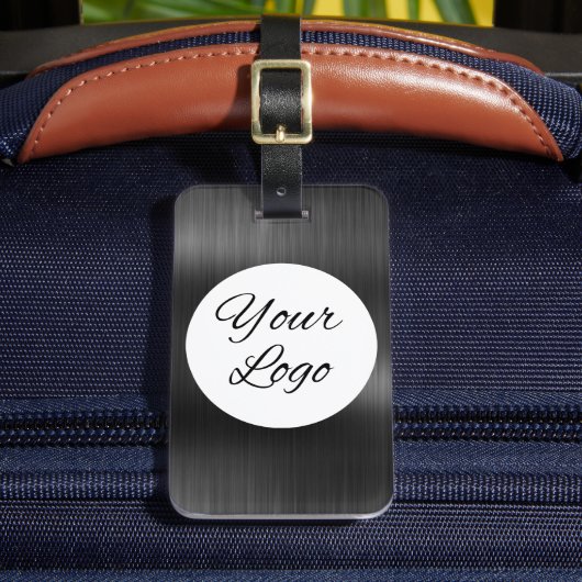 Toevoegen Logo Zwart Grijs Faux Metal Steel Styled Bagagelabel (Voorkant Insitu 2)