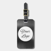 Toevoegen Logo Zwart Grijs Faux Metal Steel Styled Bagagelabel (Voorkant verticaal)