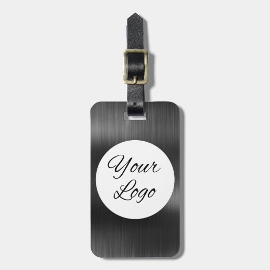 Toevoegen Logo Zwart Grijs Faux Metal Steel Styled Bagagelabel (Voorkant verticaal)