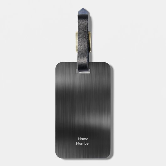 Toevoegen Logo Zwart Grijs Faux Metal Steel Styled Bagagelabel (Achterkant verticaal)