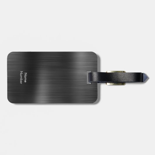 Toevoegen Logo Zwart Grijs Faux Metal Steel Styled Bagagelabel (Achterkant horizontaal)