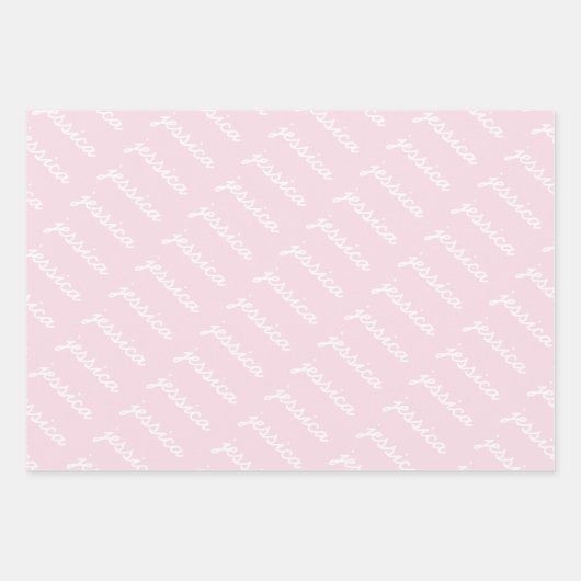 Toevoegen-uw-naam roze | Lavender Cursive Name Inpakpapier Vel (Voorkant)