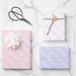 Toevoegen-uw-naam roze | Lavender Cursive Name Inpakpapier Vel