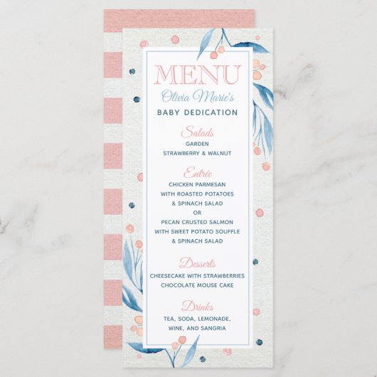Toewijding Celebration Menu Kaart, Blauw, Blush Pi (Voorkant / Achterkant)