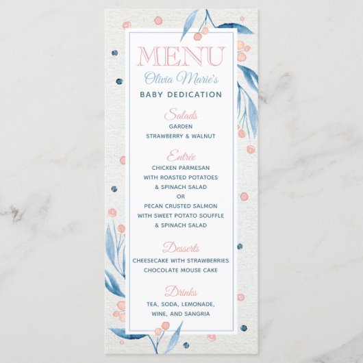 Toewijding Celebration Menu Kaart, Blauw, Blush Pi (Voorkant)