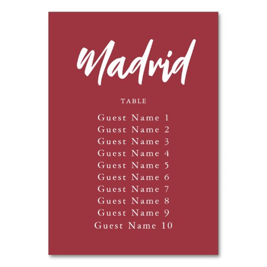 Toewijzing van  rode aangepaste tabelnaam Zitplaat Kaart (Voorkant)