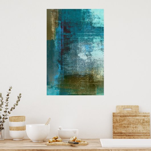 'Toezicht' Blauwgroen Abstract Poster (Keuken)