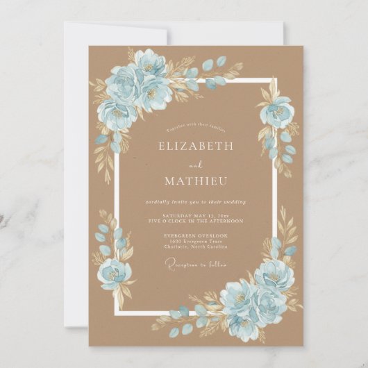 Toffee Azure Bloem Bruiloft Kaart (Voorkant)