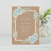 Toffee Azure Bloem Bruiloft Kaart (Staand voorkant)
