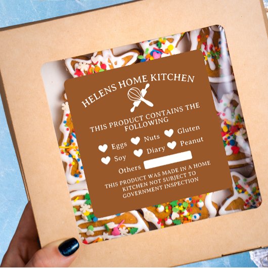 Toffee Brown Food Allergy Alert Bakery Sticker
