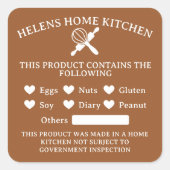 Toffee Brown Food Allergy Alert Bakery Sticker (Voorkant)