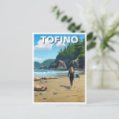 Tofino Canada Surfer op het strand Briefkaart (Staand voorkant)