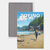 Tofino Canada Surfer op het strand Magneet (Voorkant / Achterkant)
