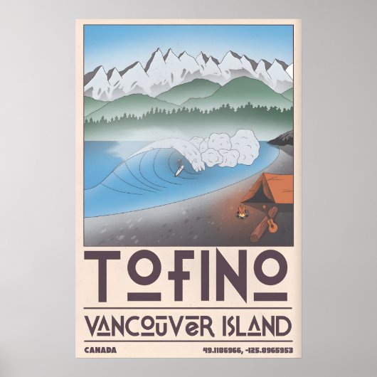 Tofino kustkunstprint Surfer, dennenbos Poster (Voorkant)