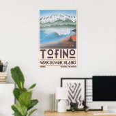 Tofino kustkunstprint Surfer, dennenbos Poster (Thuiskantoor)