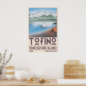 Tofino kustkunstprint Surfer, dennenbos Poster (Keuken)