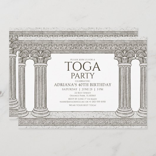 Toga Birthday Party nodigt uit tot stenen kolommen Kaart (Voorkant / Achterkant)