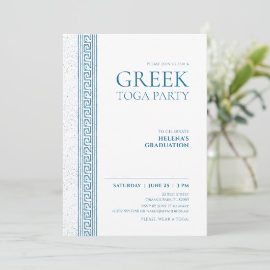 Toga-feest in het blauw met Griekse stenelementen Kaart (Staand voorkant)