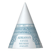 Toga-feest met blauwe meander motief en zuilen feesthoedjes (Voorkant)