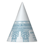 Toga-feest met blauwe meanderpatroon en zuilen feesthoedjes (Links)