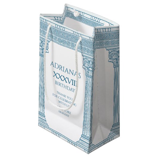 Toga feest met Griekse meander patroon en kolommen Klein Cadeauzakje (Voorkant Gekanteld)