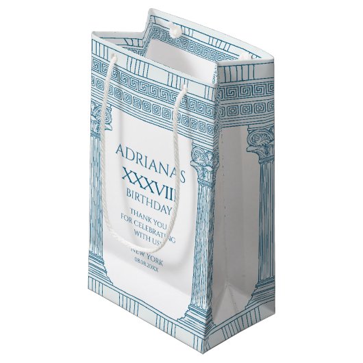 Toga feest met Griekse meander patroon en kolommen Klein Cadeauzakje (Voorkant Gekanteld)