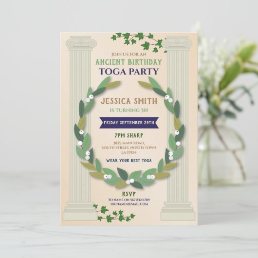 Toga Party Birthday Ivy Scroll Ancient Roman Kaart (Staand voorkant)
