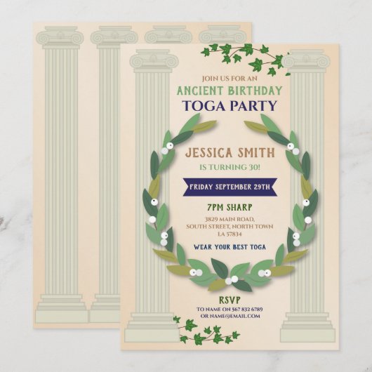 Toga Party Birthday Ivy Scroll Ancient Roman Kaart (Voorkant / Achterkant)