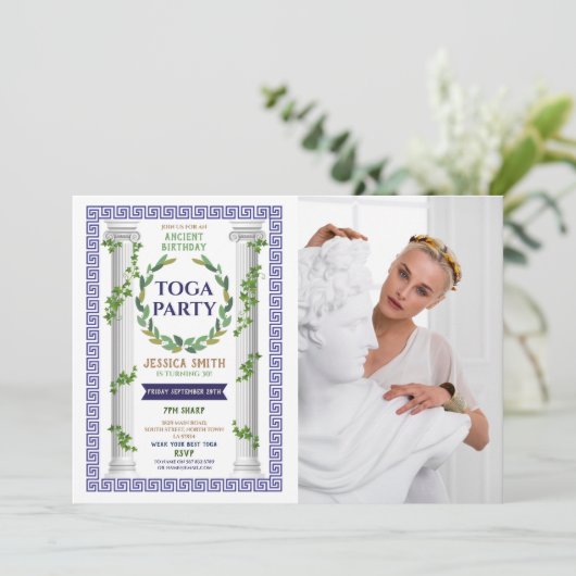Toga Party Verjaardag Ivy Scroll Oude Romeinse fot Kaart (Staand voorkant)