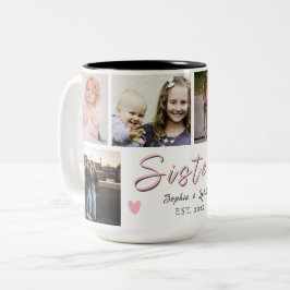 Together Always, My Sister – Custom 6-Photo Mug Tweekleurige Koffiemok