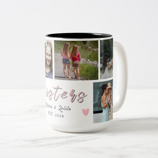 Together Always, My Sister – Custom 6-Photo Mug Tweekleurige Koffiemok (Voorkant rechts)