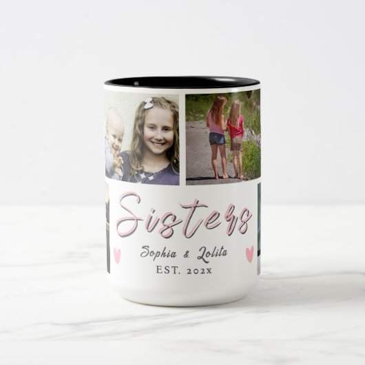 Together Always, My Sister – Custom 6-Photo Mug Tweekleurige Koffiemok (Center)