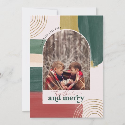 Together en Merry | Foto's met moderne kerstdagen Feestdagenkaart (Voorkant)