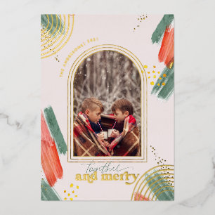 Together en Merry   Foto's met moderne kerstdagen Folie Feestdagenkaart
