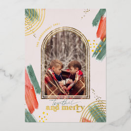 Together en Merry | Foto's met moderne kerstdagen Folie Feestdagenkaart