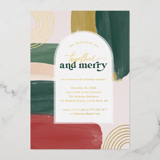 Together en Merry | Modern kerstfeest Invitati Folie Uitnodiging (Voorkant)