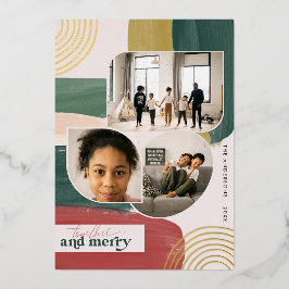Together en Merry | Moderne Abstracte kerstfoto Folie Uitnodiging